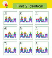 Fun puzzle game. Need to find two identical castles. Answer is 8,9. vector