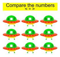 Math activity for kids. Compare the numbers. Number range up to 10. illustration vector