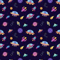 Space monsters. Seamless pattern with space elements and monsters astronauts. vector