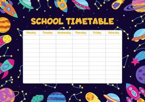 Space school timetable with space elements. vector