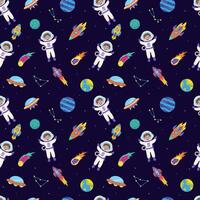 Seamless pattern with space elements and children astronauts. Space concept. vector