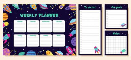 Space concept. Weekly planner. Set with space elements. vector