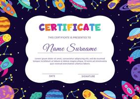 Certificate with space elements. Space concept. vector