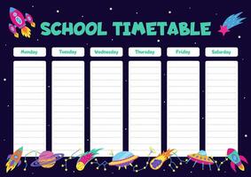 Space concept. School timetable with space elements. vector