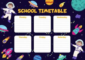 School timetable with space concept. Timetable with space elements and children astronauts. vector