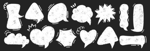 Hand drawn sketch elements of speech bubble with crayon, chalk or pastel texture. White illustration on a blackboard. vector