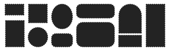 Set of frames with squiggly of wavy edges. Stamps with rectangle and circle shapes. illustration. vector
