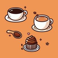 Coffee and Chocolate Cupcake Icon Set with Elegant Design vector