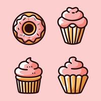 Donut and Cupcake Icon Set with Sweet Pink Frosting vector