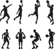 Dynamic silhouette of a man engaging in basketball for art projects vector