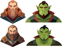 Orc and fairytale dwarf. Fantasy ogre and viking soldier. Folk character, medieval fairy tale man - goblin and gnome. vector