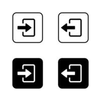 Login and logout icon on black square. Enter and close door symbol vector