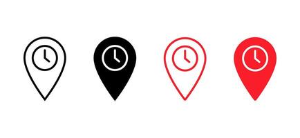 Arrival time icon. Map pin and clock sign symbol vector