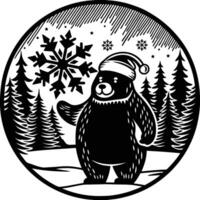 Christmas Art, Adorable Bear and Snowy Forest vector