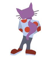 purple cat in sneakers simple character. stock new vector