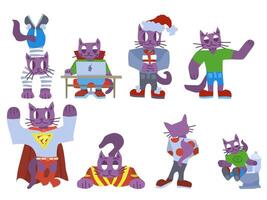 a selection of purple cats in different situations vector