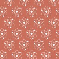 Seamless White Atom Pattern on Red Background. Concept of Science Illustration, Atomic Structure, Chemistry, Physics. Educational Design Element, Scientific Wallpaper, Wrapping paper, Print vector