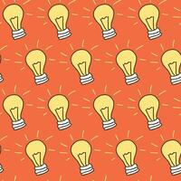 Seamless Pattern of Glowing Light Bulbs on Orange Background. Concept of Innovation, Bright Ideas, Creativity, Electrical Design. Art, Decoration, graphic design, inspiration symbol. Background vector