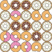 Donuts sweet pattern with vanilla, strawberry and chocolate on white background. vector
