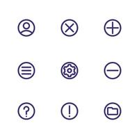 Minimalist and simple line icons set. Outline isolated user interface elements. Editable stroke. vector