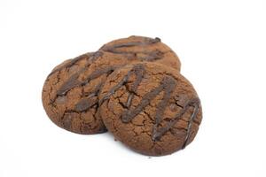 Delicious chocolate chip cookies on a white background photo