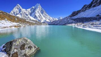 The beautiful lake in the mountains of nepal photo