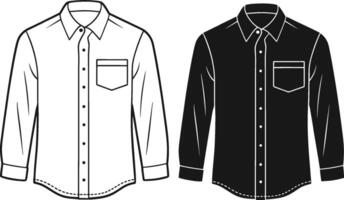 Sophisticated Wide Collar Button-Up Shirt Line Art vector