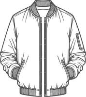 High-Collar Pleated Bomber Jacket Line Art vector