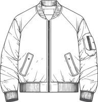 Sophisticated Gathered Satin Bomber Jacket Line Art vector
