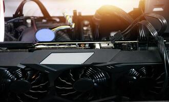 Side view of computer components and motherboard. photo