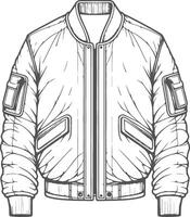 Detailed Flared Utility Bomber Jacket Line Art vector