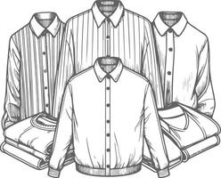 Retro Gathered Black Button-Up Shirt Sketch vector