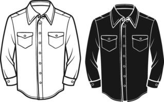 Elegant Monochrome Button-Up Shirt Sketch Outline vector