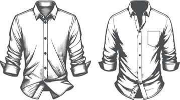 Retro Pleated Button-Up Shirt Drawing vector