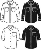 Layered Shirred Button-Up Shirt Line Art vector