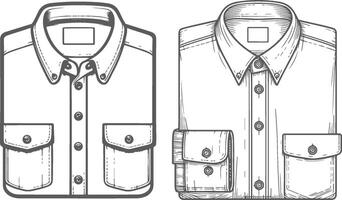 Casual Tunic Style Button-Up Shirt Line Art vector