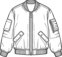 Layered Pocket Bomber Jacket Outline Design vector