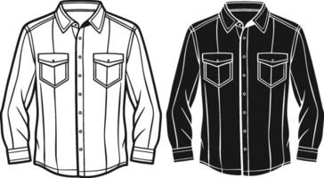 Layered Ruffle Button-Up Shirt Outline Design vector