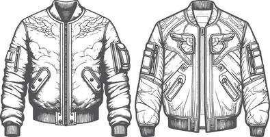 Layered Wool Bomber Jacket Sketch Outline vector
