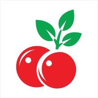 Cranberries icon, Red Berry with Green Leaves On White Background vector
