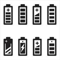 Set Of Battery Charging Flat Icon, Battery Charging Charge Indicator Icon, Level Battery Energy, Battery Icons Set Silhouette Illustration On White Background vector
