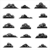 Collection Of Different Type cloud, Cloud icon, Sky Cloud Set Of Clouds Illustration In The Sky In Black And White silhouette Illustration On White Background vector