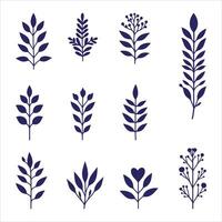 Set Of Branch And Leaves, Creative Flower Leaves And Branches Silhouettes On White Background vector