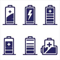 Set Of Battery Charging Flat Icon, Battery Button Icon, Battery outline icons set. Charge level. Battery Empty And Full With a Lightning Bolt Charge Symbol Silhouettes On White Background vector
