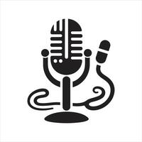 Microphone icon, vintage Microphone Sign. Retro Microphone Icon on White Background. Recording Studio Symbol. Flat Style vector