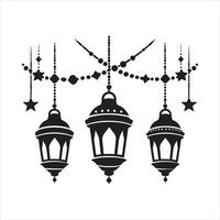 Three black and white lanterns hanging from the ceiling vector