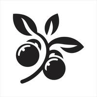 A black and white icon of a branch with two cherries vector