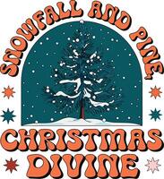 Retro Christmas Design with Pine Tree and Snow vector