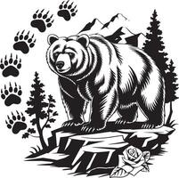 Black and White Bear Illustration with Forest vector