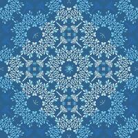 Elegant snowflake mandala seamless pattern in icy blue, white, and teal hues. The color scheme creates a gradient and glow effect. Perfect for winter-themed digital designs, social media vector